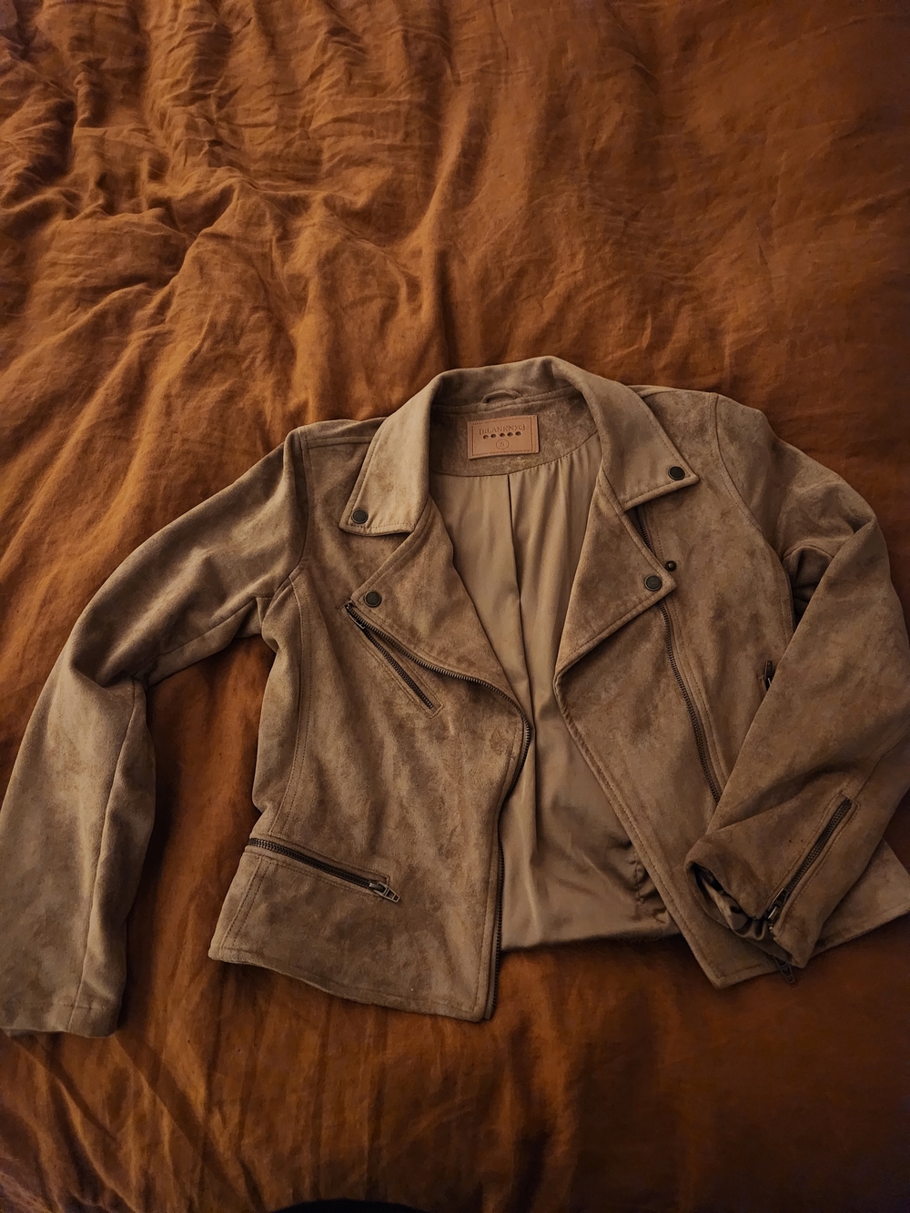 Blank NYC Taupe Faux Suede Moto Jacket